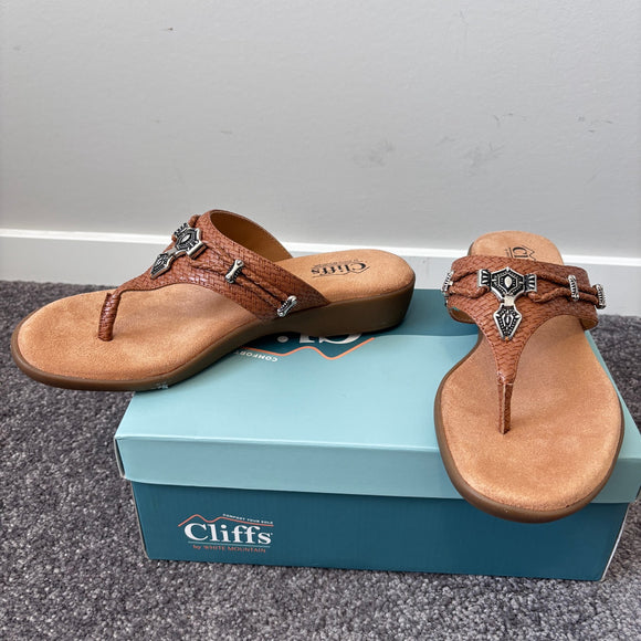 Cliffs by White Mountain Women's Size 8.5 Brown Bailee Embellished Sandals NIB