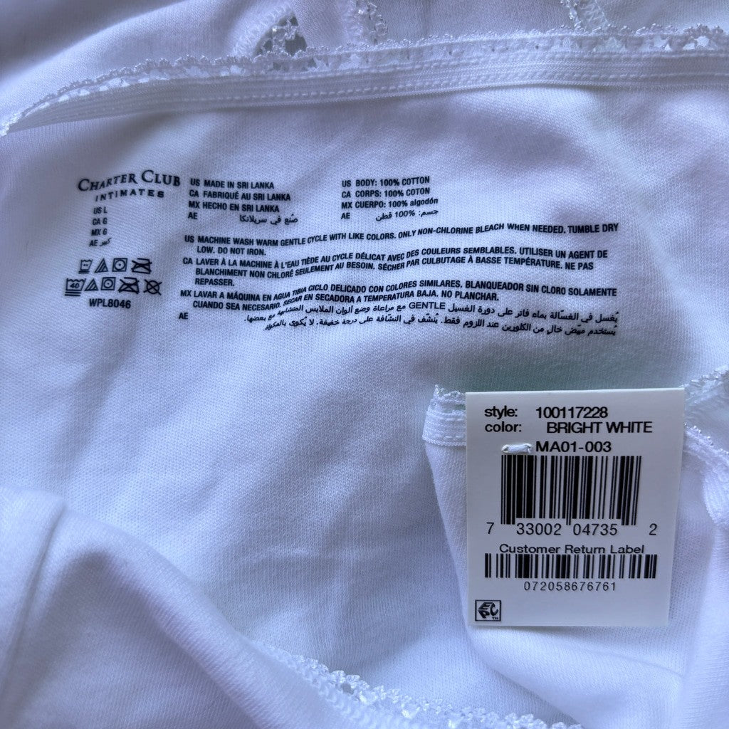 Charter Club Size Large 100% Cotton 3 Pack of White Brief Underwear NWT L48