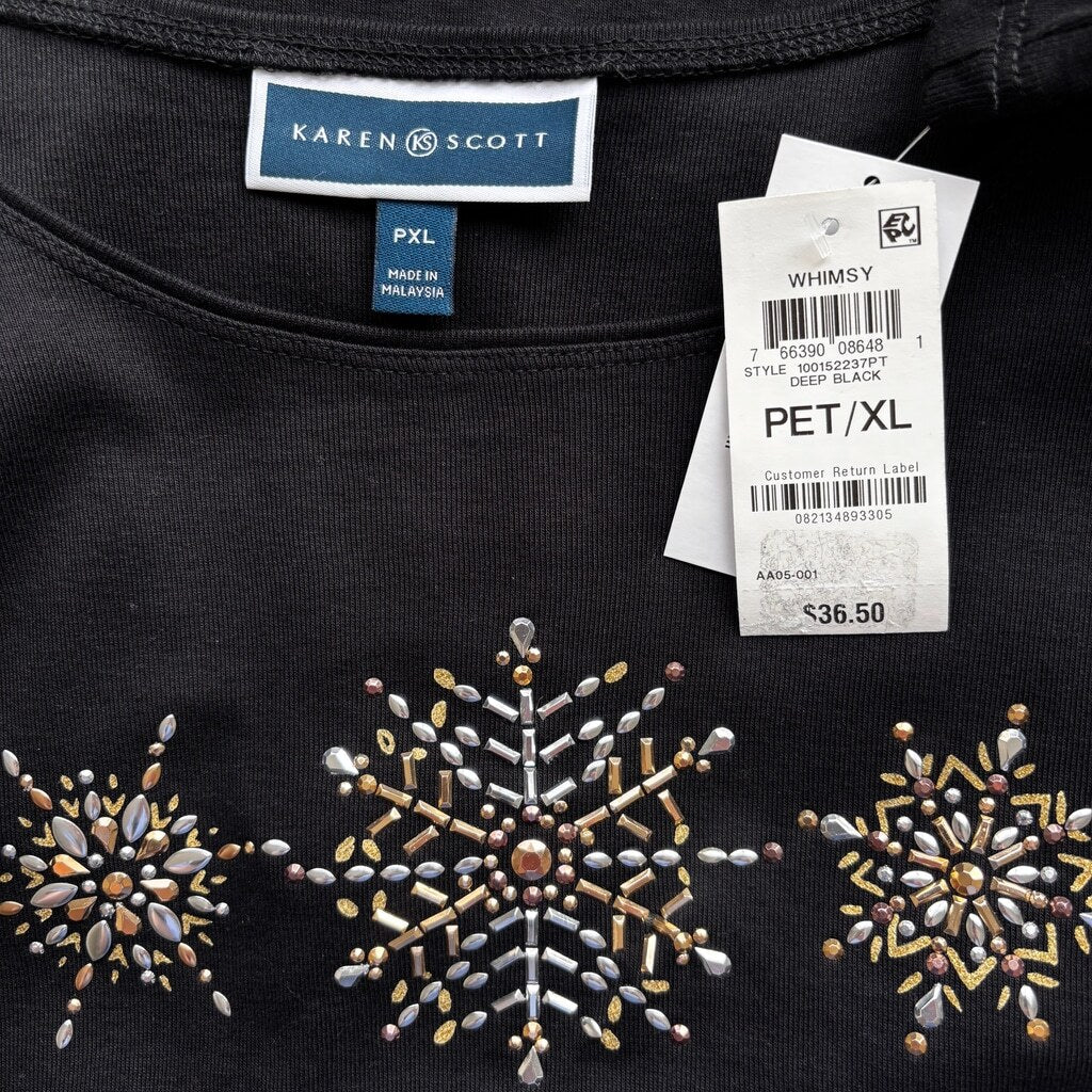 Karen Scott Women's Extra Large Petite Embellished Holiday-Graphic T-Shirt NWT