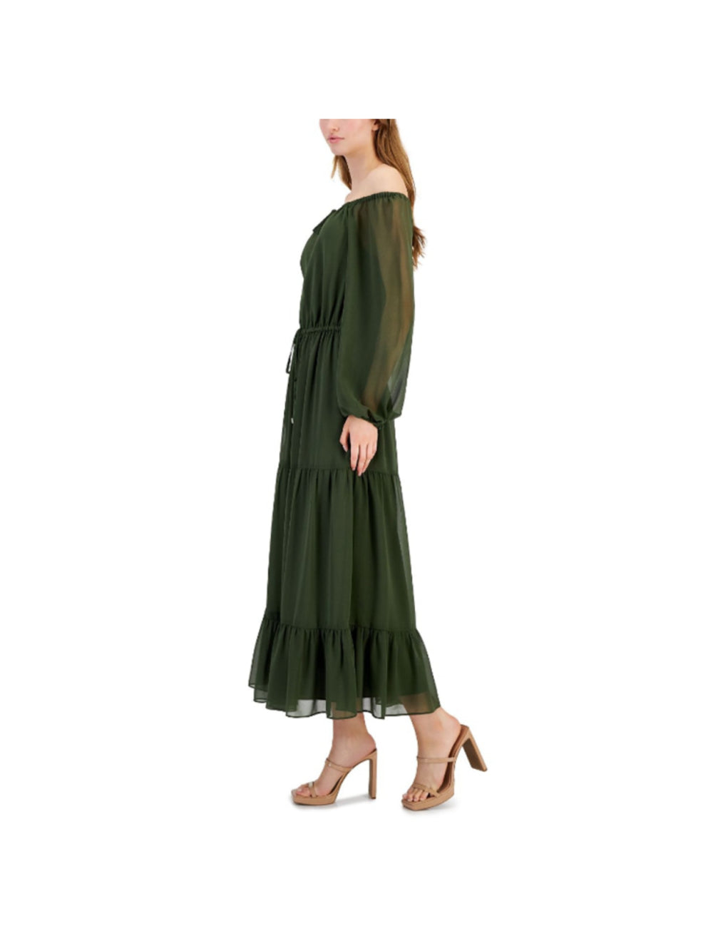 INC International Concepts Size XL Green Off-The-Shoulder Tiered Maxi Dress NWT
