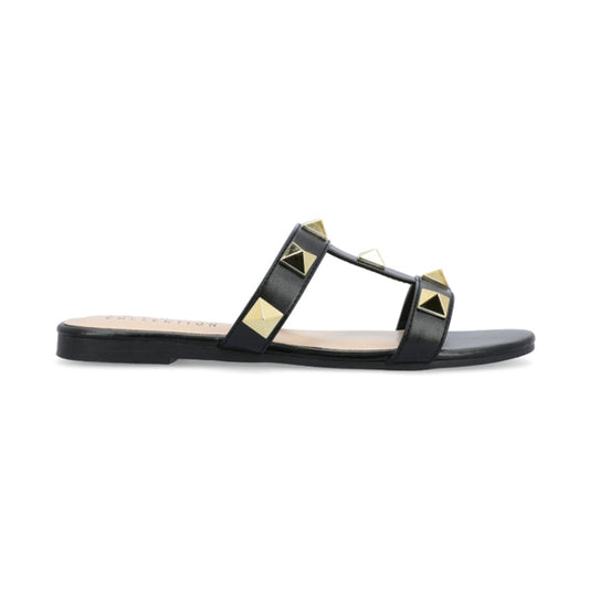 Journee Collection Women's 9 Black & Gold Kendall Studded Sandals NIB