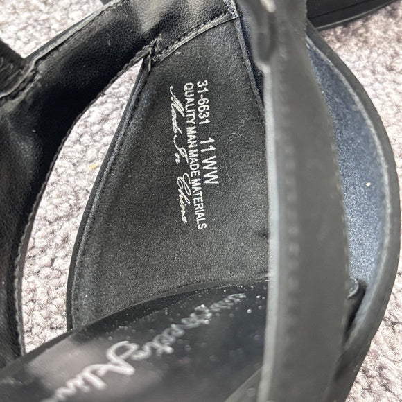 Easy Street Women's 11W Black Strappy Rhinestone Flash Heeled Dress Shoes NIB