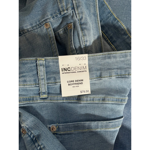 INC International Concepts Size 16 Denim Boyfriend Jeans Distressed Leopard NWT