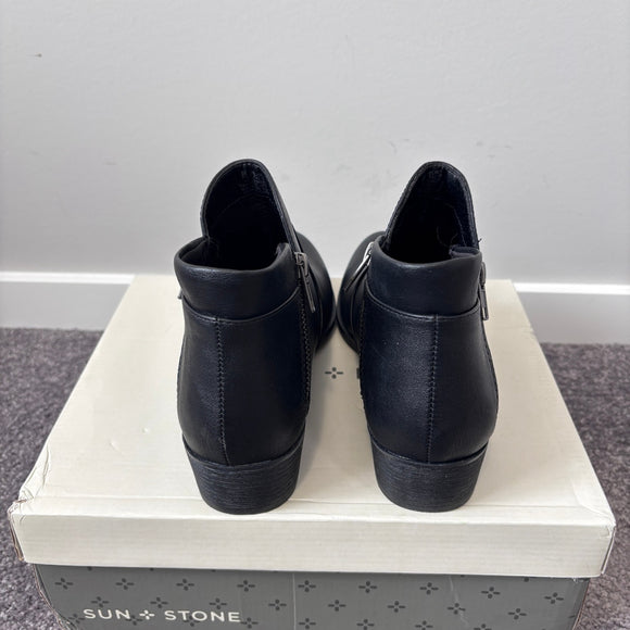 Sun + Stone Women's 7.5 Black Adelinee Double Zip Ankle Booties / Boots NIB