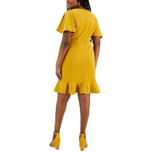 KASPER Women's Flutter-Sleeve Yellow/Gold Sheath Dress NWT