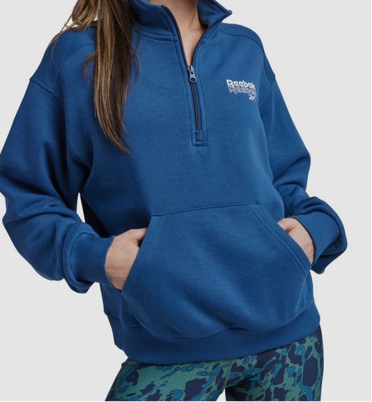 Reebok Women's XS 1/4 100% Cotton Pullover Sweatshirt Navy Blue NWT