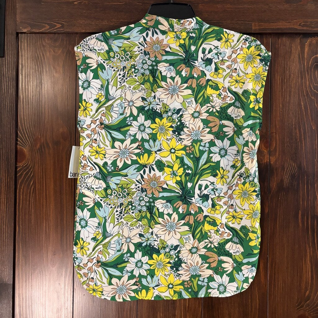 Bar III Women's Size XXS Vibrant Green Floral Sleeveless Tie-Neck Top NWT