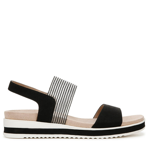 LifeStride Women's Size 8 Black Round Open Toe Wedge Slingback Sandals NIB