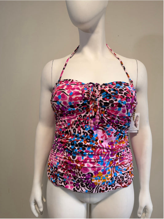 Jessica Simpson Size XL Pink Multi-Color Animal Print Tankini Swim Top NWT