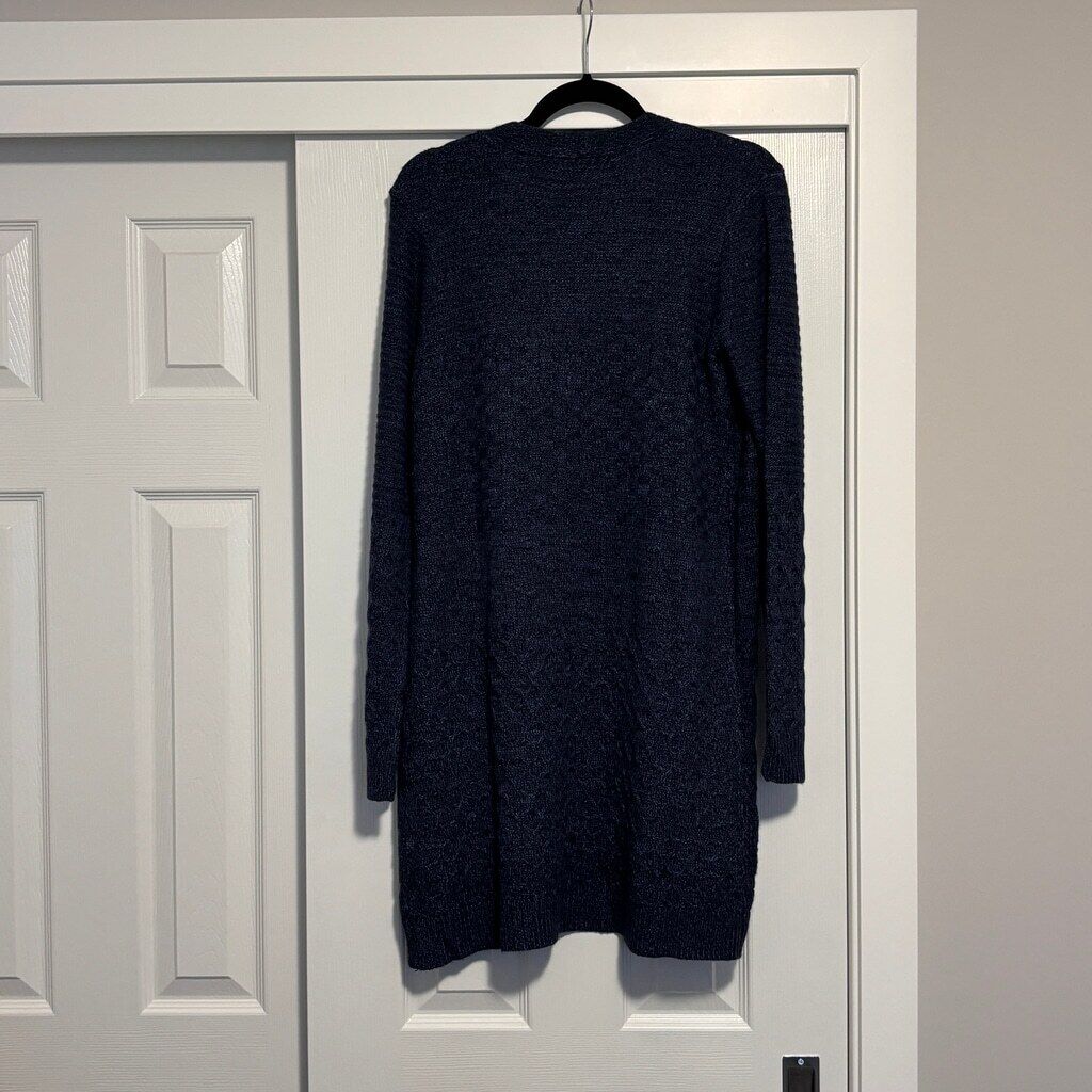 Karen Scott Women's Small Navy Blue Turbo Popcorn Knit Open Front Cardigan NWT