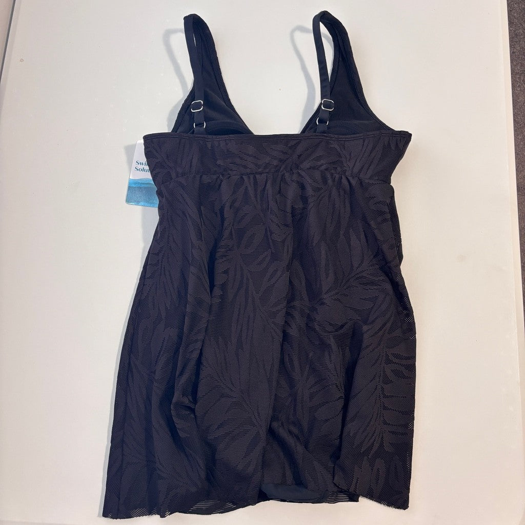 Swim Solutions Women's Size 8 Black Floral Print Tummy-Control Swim Dress NWT