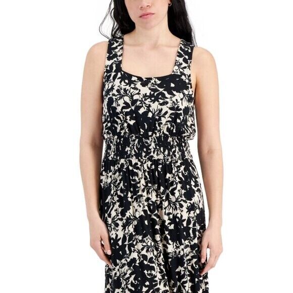 I.N.C. INTERNATIONAL CONCEPTS Petite Floral Printed White & Black Maxi Dress NWT