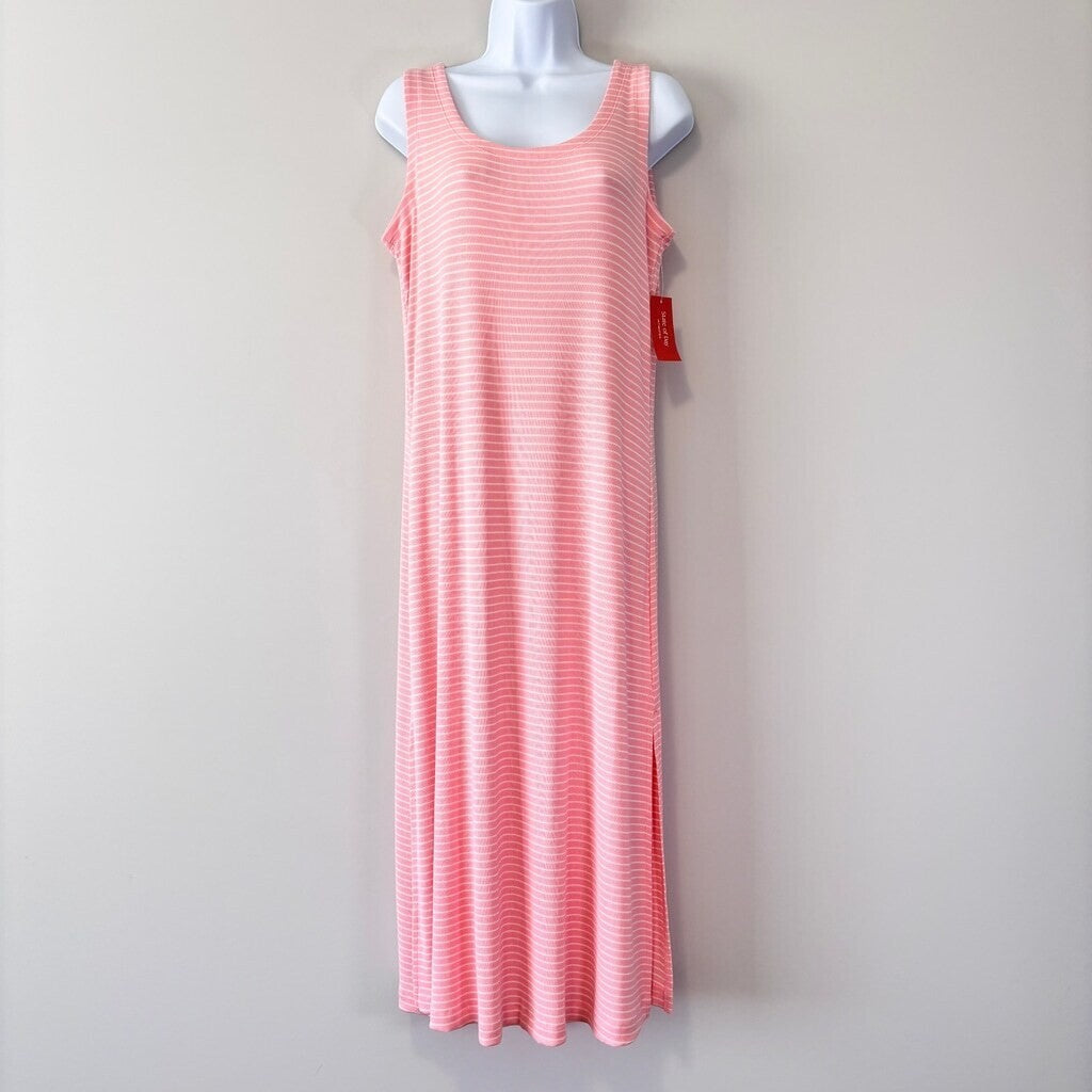 State of Day Women's Pink & White Stripe Ribbed Tank Nightgown Pajamas NWT