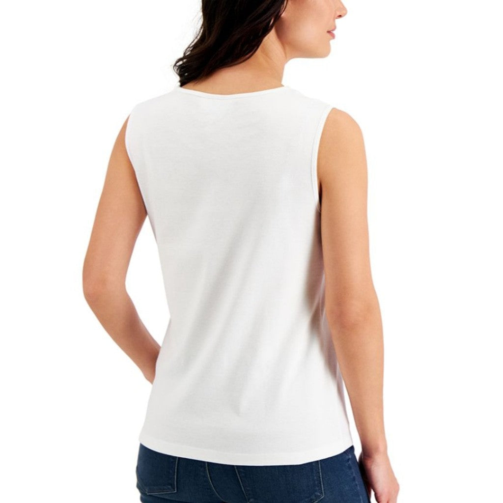 Karen Scott Petite White 100% Cotton Sweetheart Keyhole Tank Top NWT