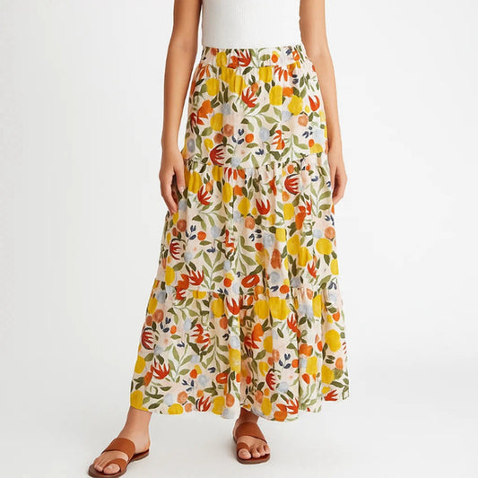 SHEIN Floral Tiered Maxi Skirt Multicolor Print NWT Size XS