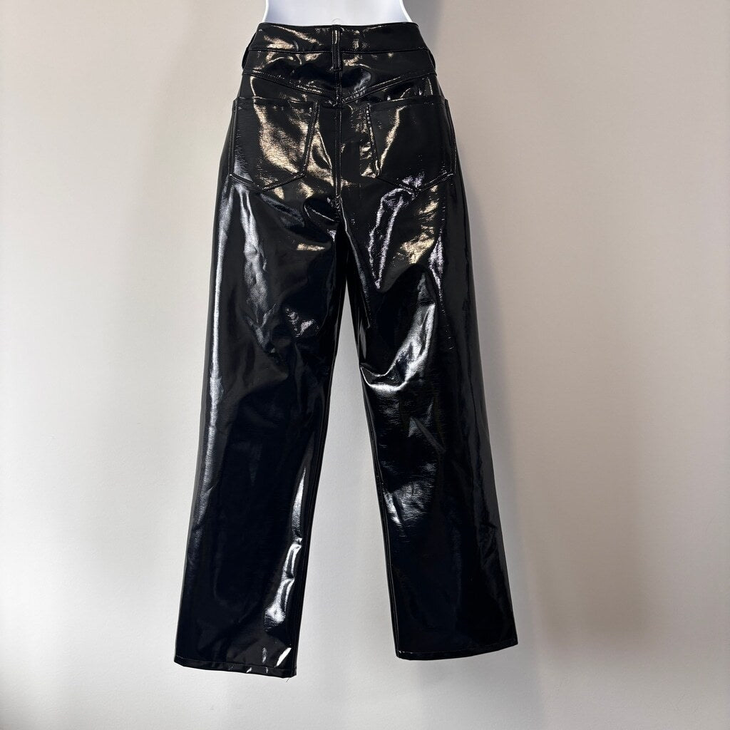 INC International Concepts Women's 6 Black Faux-Leather Straight-Leg Pants NWT