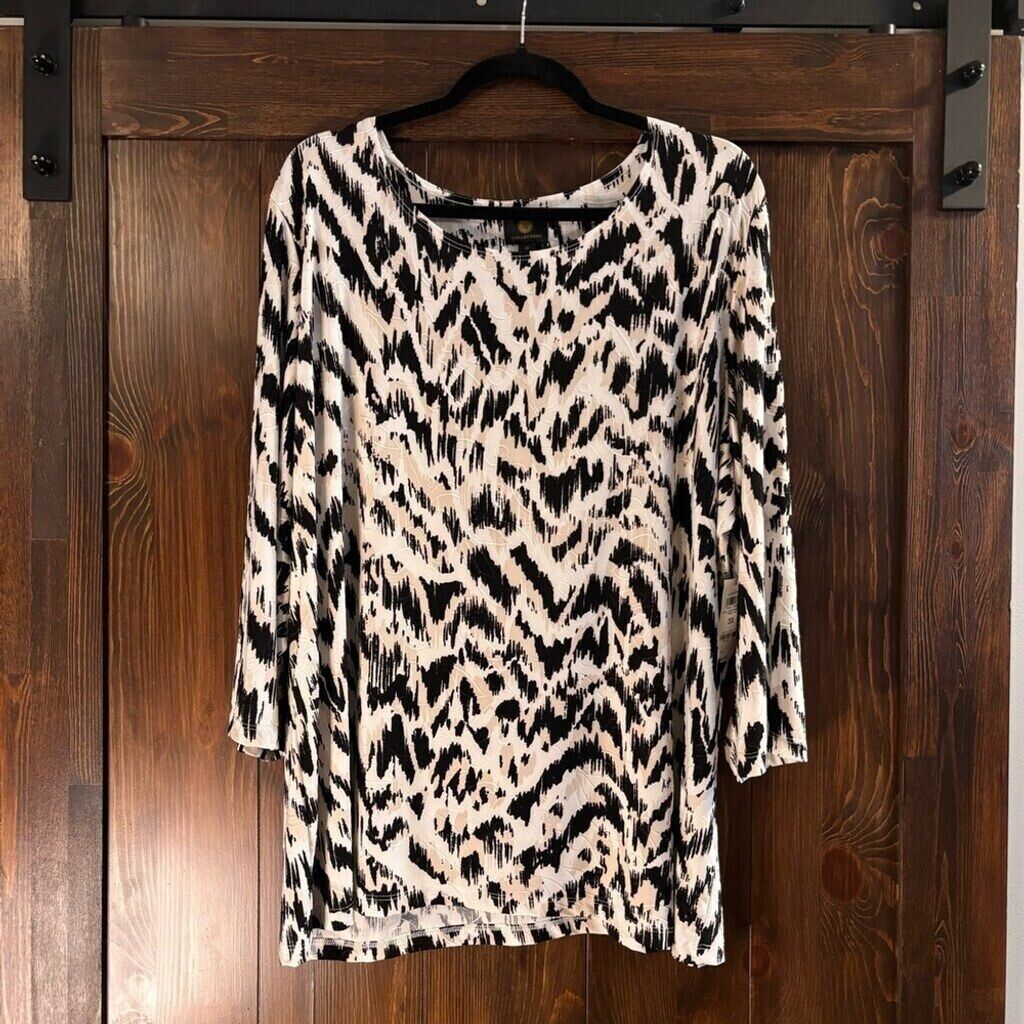 JM Collection Plus Size Printed Jacquard 3/4-Sleeve Top NWT