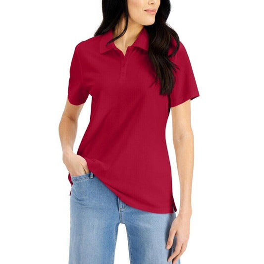Karen Scott Women's Petite Red Knit 100% Cotton Polo NWT