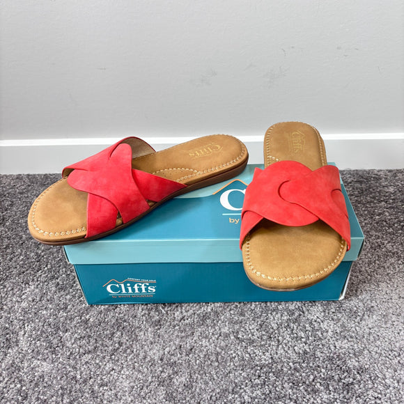 Cliffs by White Mountain Women's 7 Red and Tan Suede Slide Sandal NWT