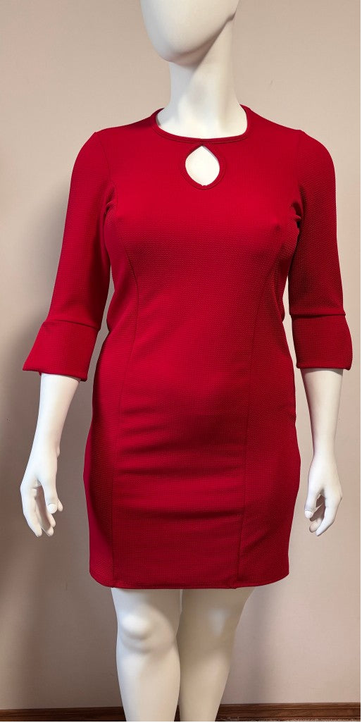 24Seven Comfort Size XL Red Keyhole Neck 3/4 Sleeve Bodycon Mini Dress NWT