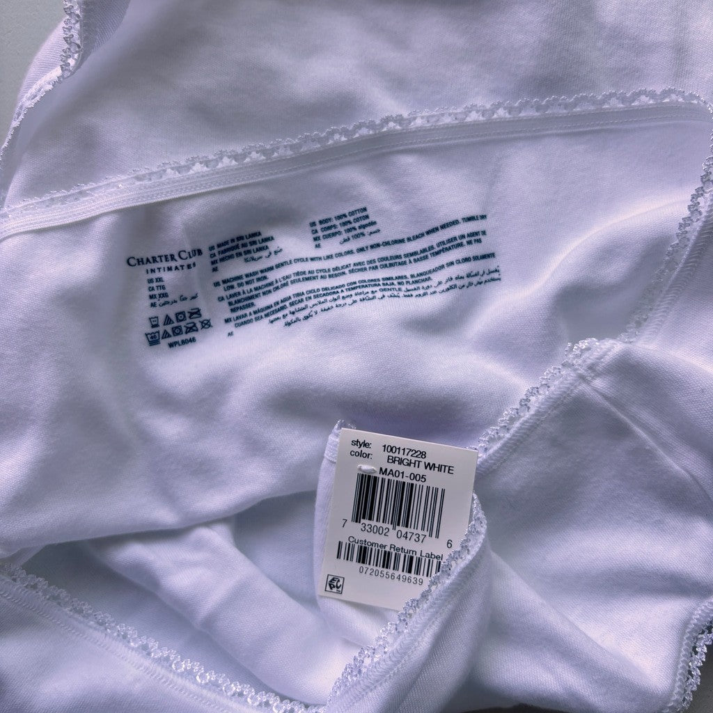 Charter Club Women's XXL White 100% Cotton 3 Pack of Brief Underwear NWT XXL34