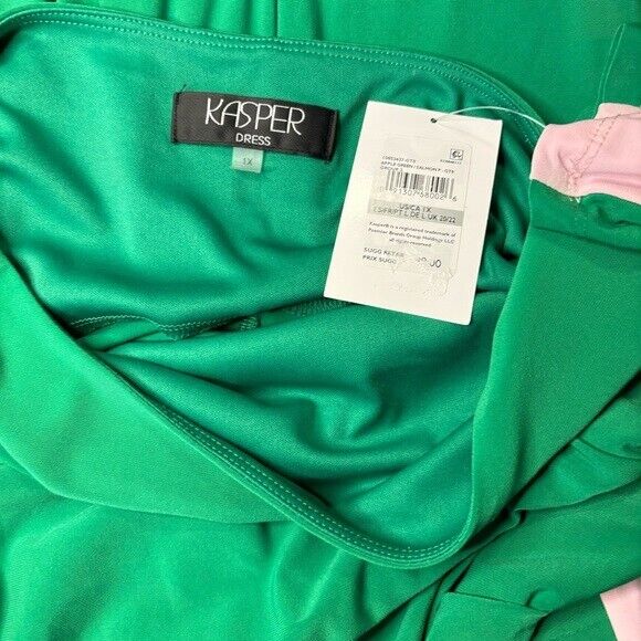 KASPER Plus Size Green Laurissa Pink Side-Striped 3/4-Sleeve Dress NWT