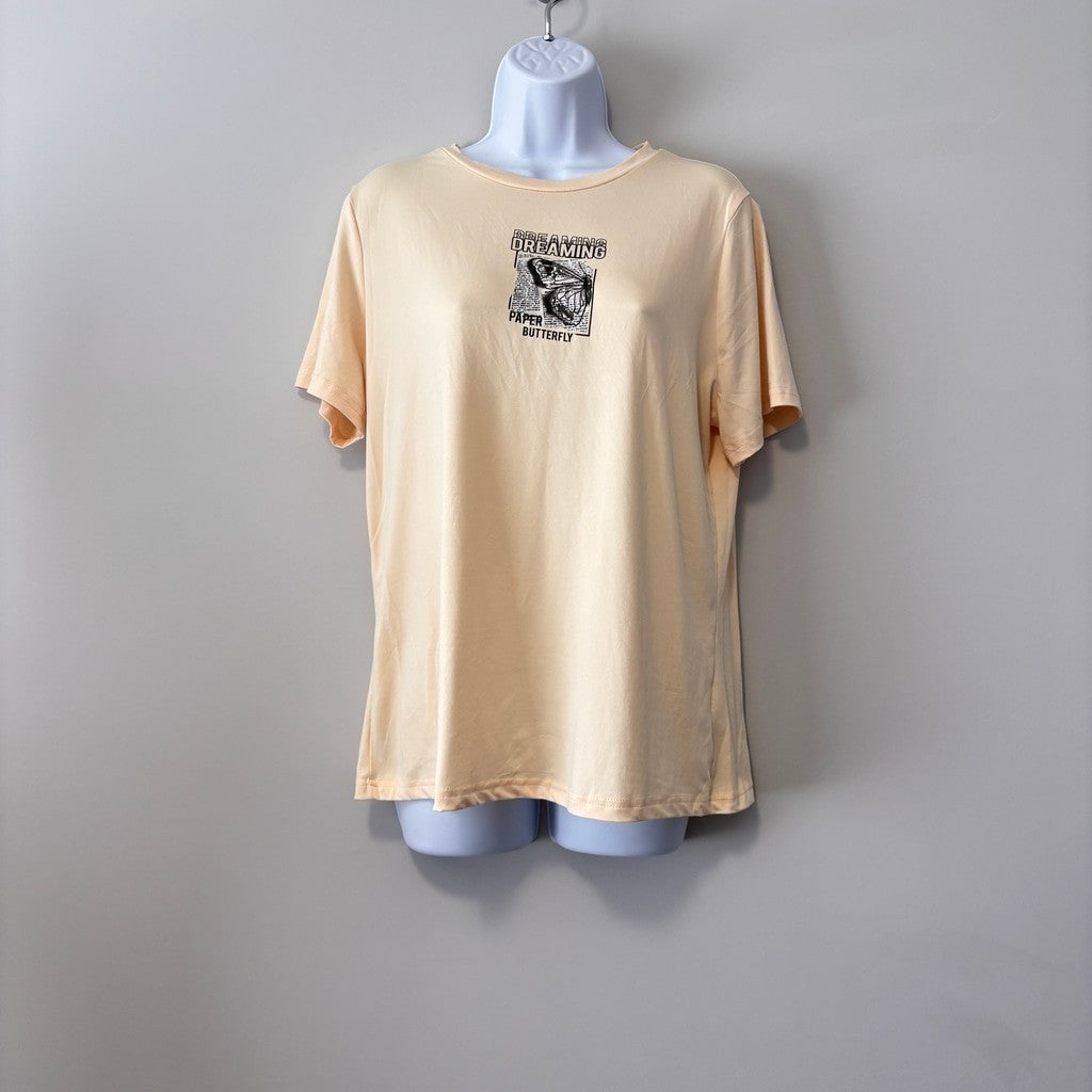 SHEIN Women's Size Medium Yellow "Dreaming Butterfly" Graphic T-Shirt NIB