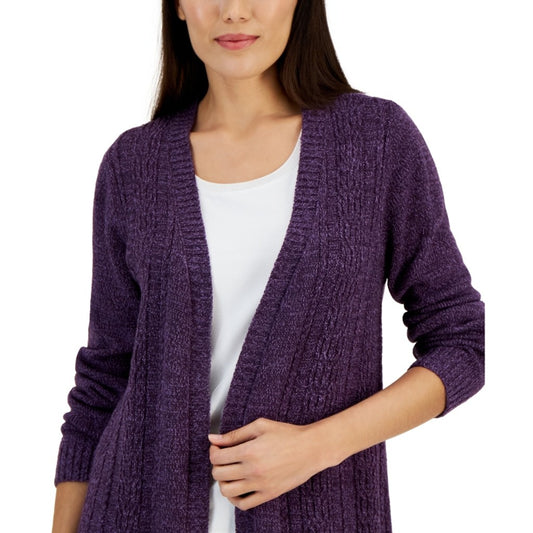 Karen Scott Size Small Purple Open Front Cable-Knit Cardigan Sweater NWT