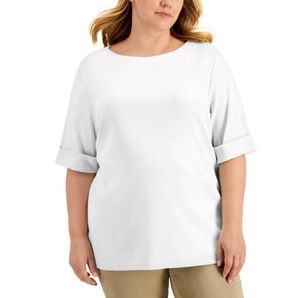 Karen Scott Plus Size 0X Cotton Elbow-Sleeve Top NWT