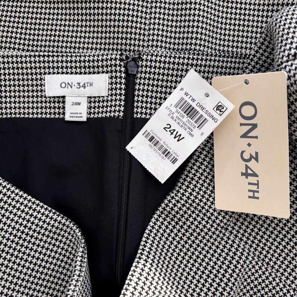 ON 34TH Plus Size Black & White Houndstooth Double-Weave Pencil Skirt NWT