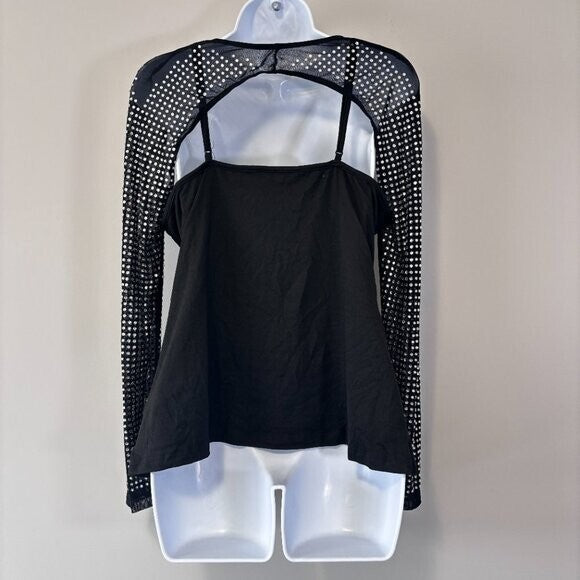 SHEIN Women's Black & Silver Studded Glam & Edgy Long Sleeve Add-On Top NIB