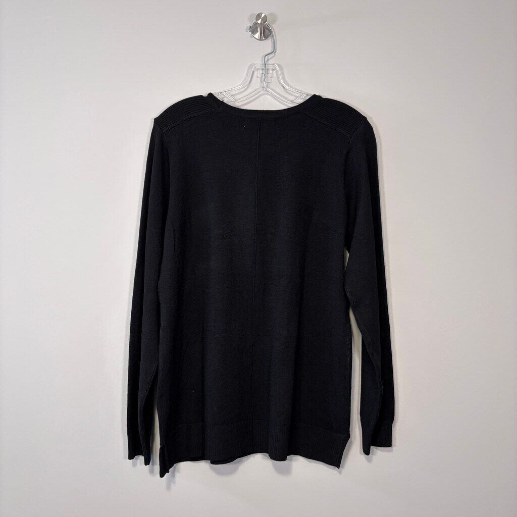 Karen Scott Women's Large Black Seam Front Knit Crewneck Sweater NWT