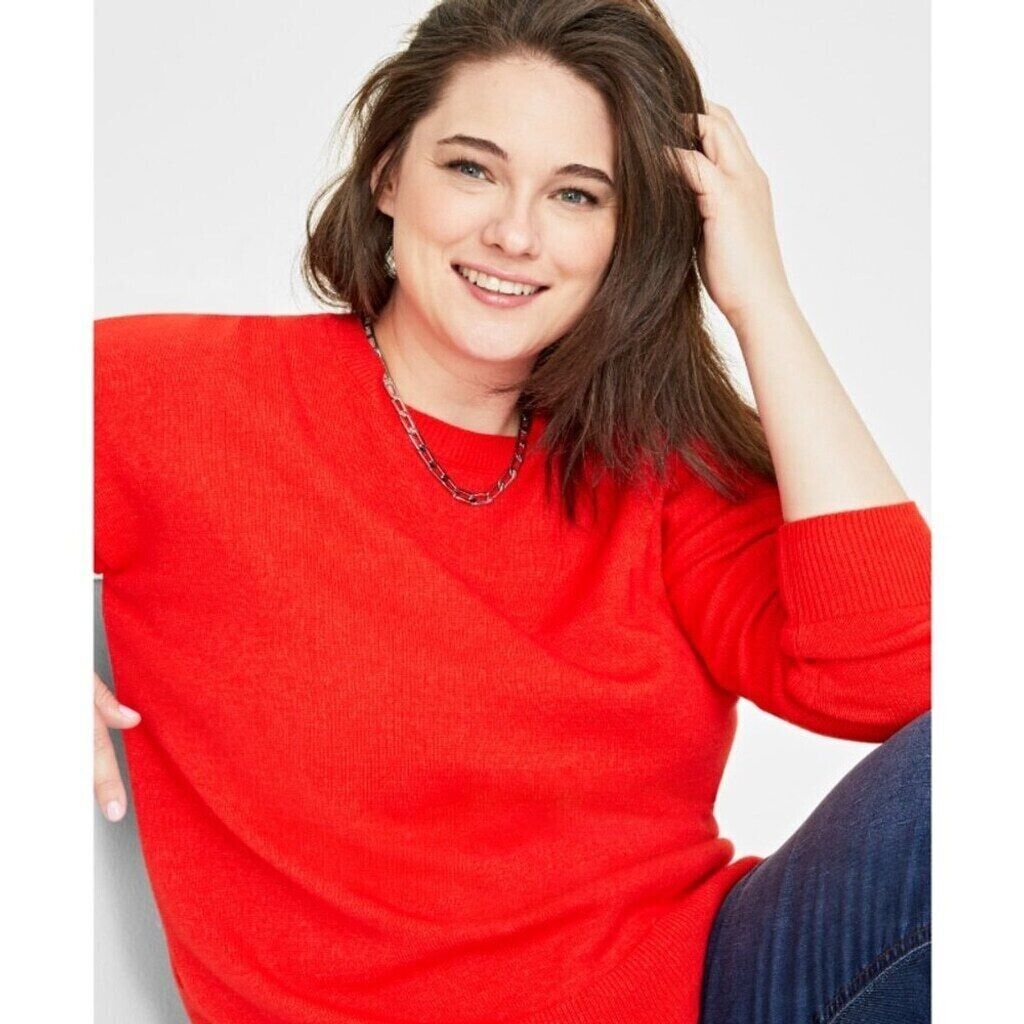 On 34th Plus Size Bright Orange Soft Crewneck Pullover Sweater NWT