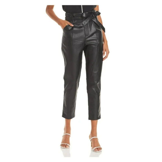 Lucy Paris Women's Size XS Black Faux Leather Paperbag-Waist Pants NWT