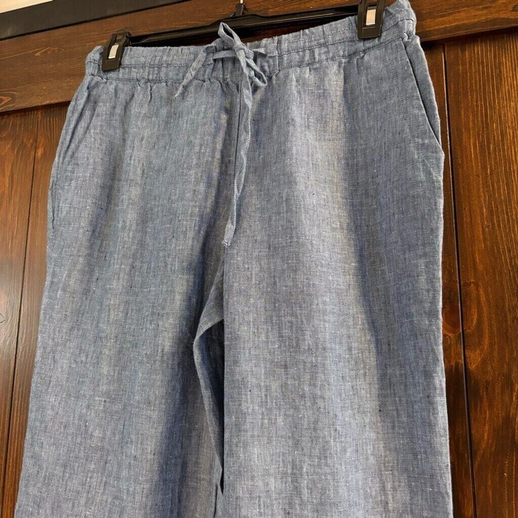 Charter Club Luxury Line Blue Petite 100% Linen Drawstring Pants NWT