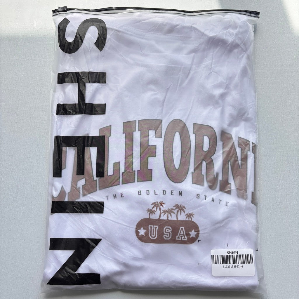 SHEIN Women's Medium White California Graphic Over-Sized Boxy T-Shirt NIB