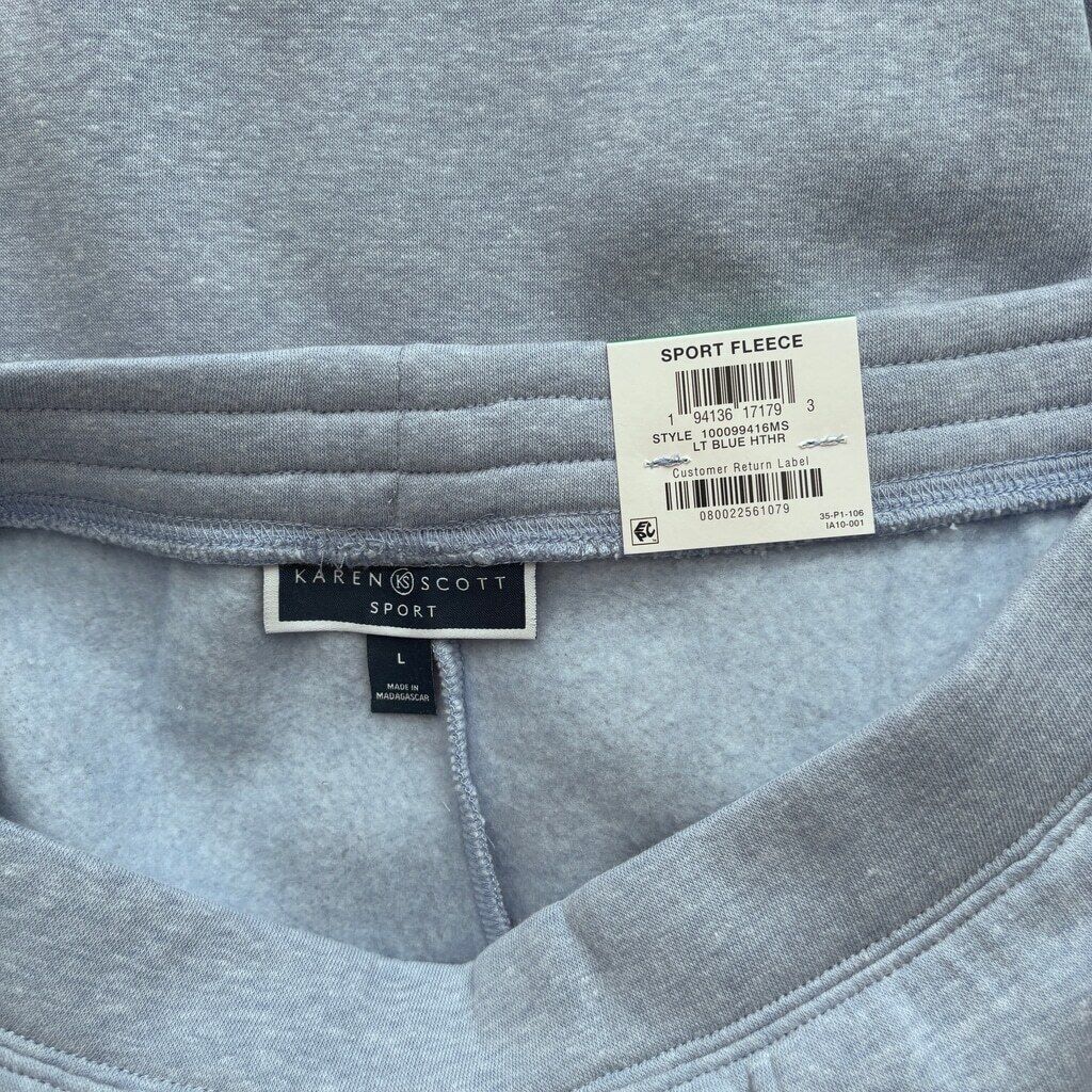 Karen Scott Women's Large Light Blue Fleece Knit Mid-Rise Pull-On Pants NWT