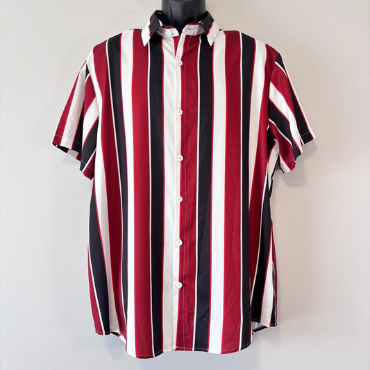 SHEIN Men's XXL Red White & Black Vertical Striped Button Front Casual Shirt NIB