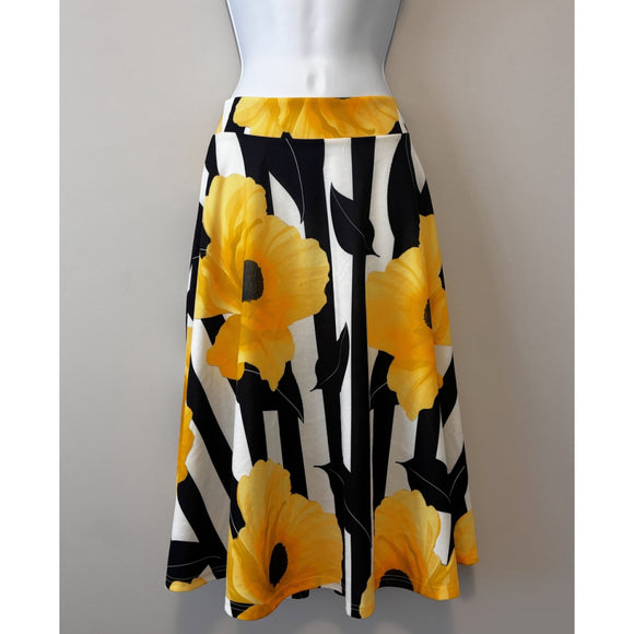 Shein Women's Size Small Floral A-Line Skirt, Striped and w/ Yellow Florals NIB
