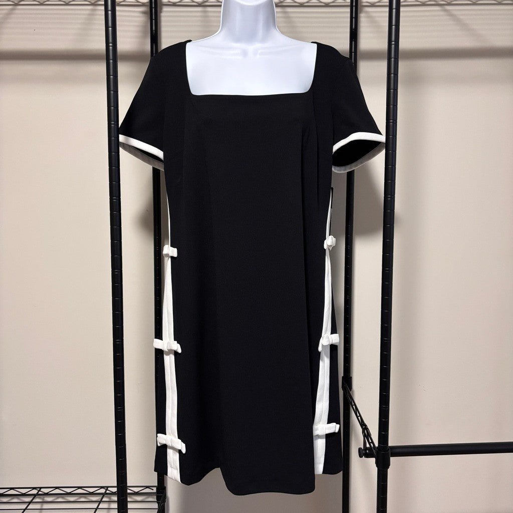Karl Lagerfeld Paris Size 6 Black & White Bow Trim Crepe Shift Dress NWT