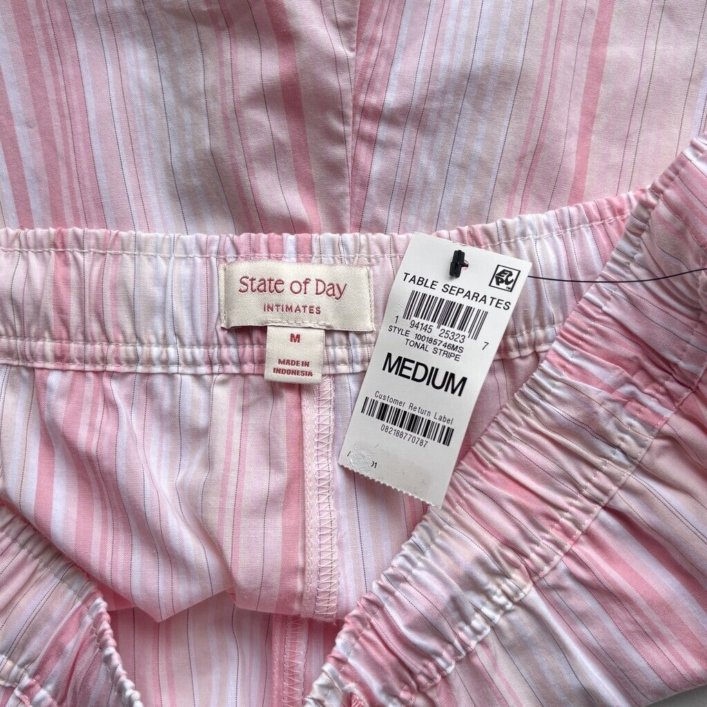 State of Day Women's Pink & White Striped Poplin Boxer Sleep Shorts Pajamas NWT
