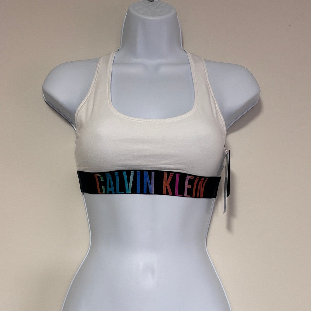 Calvin Klein Size Medium White Racerback Logo Bralette / Loungewear NWT