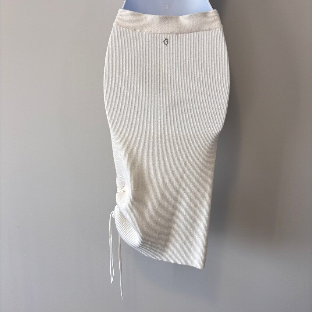 GUESS Women's Large White Tara Knit Sweater Skirt w/ Drawstring Hem NWT