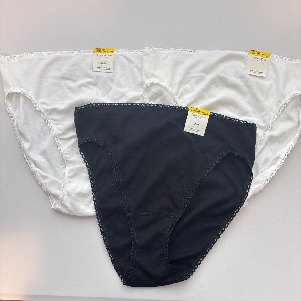 Charter Club Women's Medium 100% Cotton 3 Pack of Multi Brief Underwear NWT M52