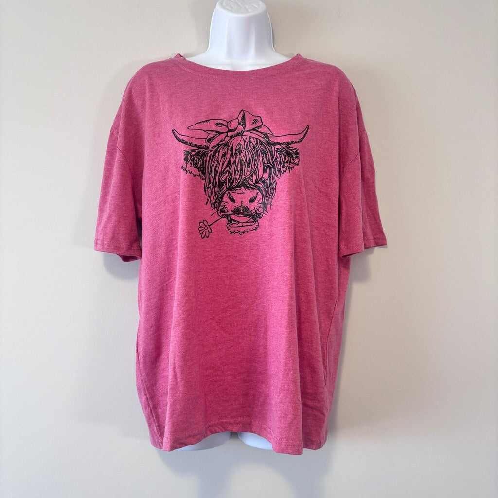 SHEIN Women's Pink Cute Cow Print Graphic Tee Oversized Boxy Casual Top NIB