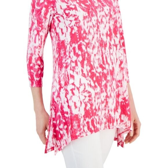 JM Collection Women's XL White & Pink Ikat Floral Jacquard 3/4-Sleeve Top NWT.