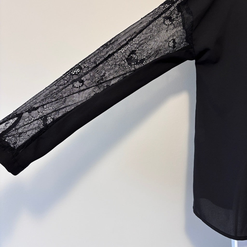 INC International Concepts Black Chiffon Long Sleeved Top / Lace Sleeves NWT