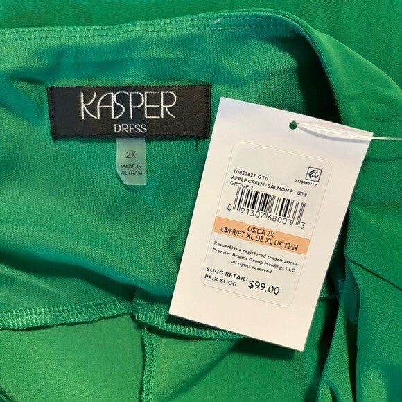 KASPER Plus Size Green Laurissa Pink Side-Striped 3/4-Sleeve Dress NWT