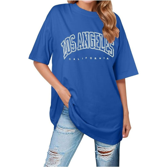 SHEIN Women's Los Angeles California Blue Oversized Short Sleeve T-Shirt NIB