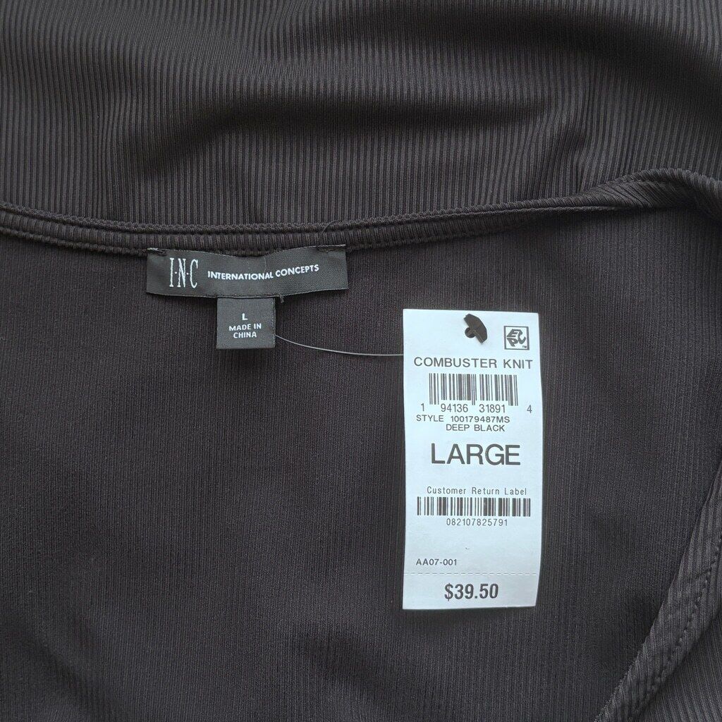 INC International Concepts Women's Large Black Ribbed Square Neck Top NWT